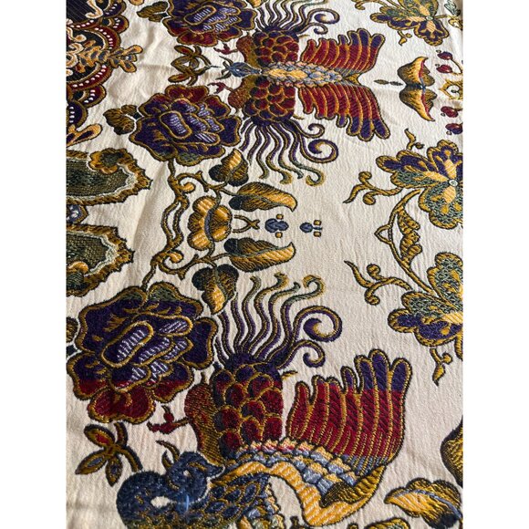 Cream gold blue burgundy rectangular embroidered tablecloth with gold fringe - Picture 2 of 6